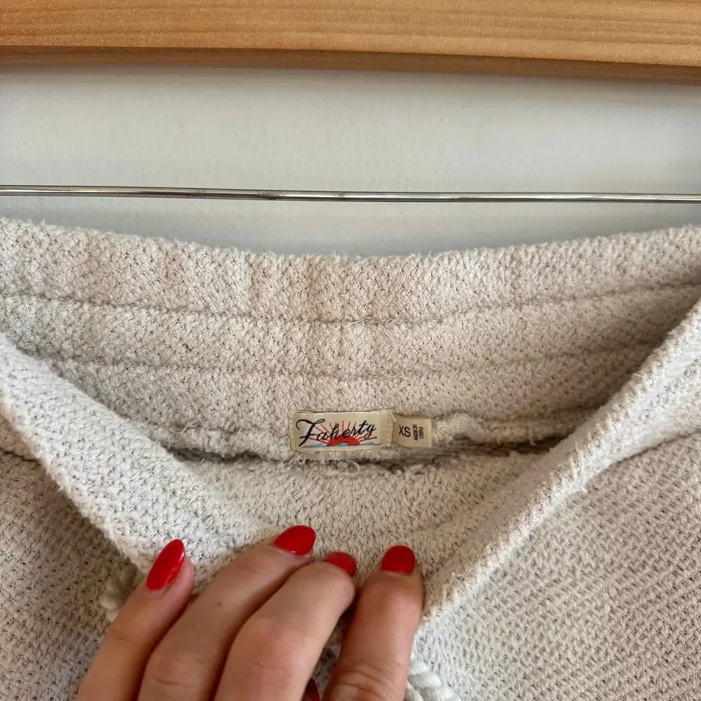 Faherty Cotton Textured Drawcord Waist Sweat Shorts Cream XS - Picture 6 of 9